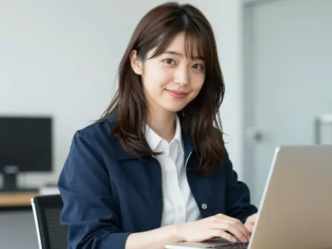 PCのキーボードを打っている女性の画像