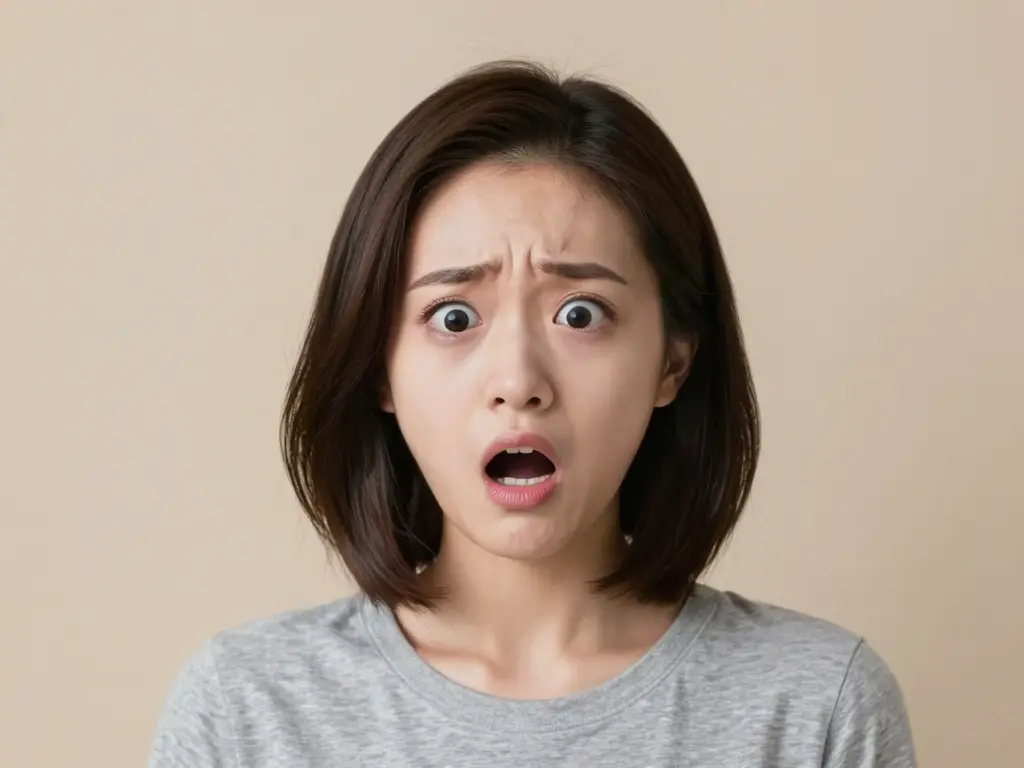 生成画像AIで作成したパニックった表情の女性の画像
